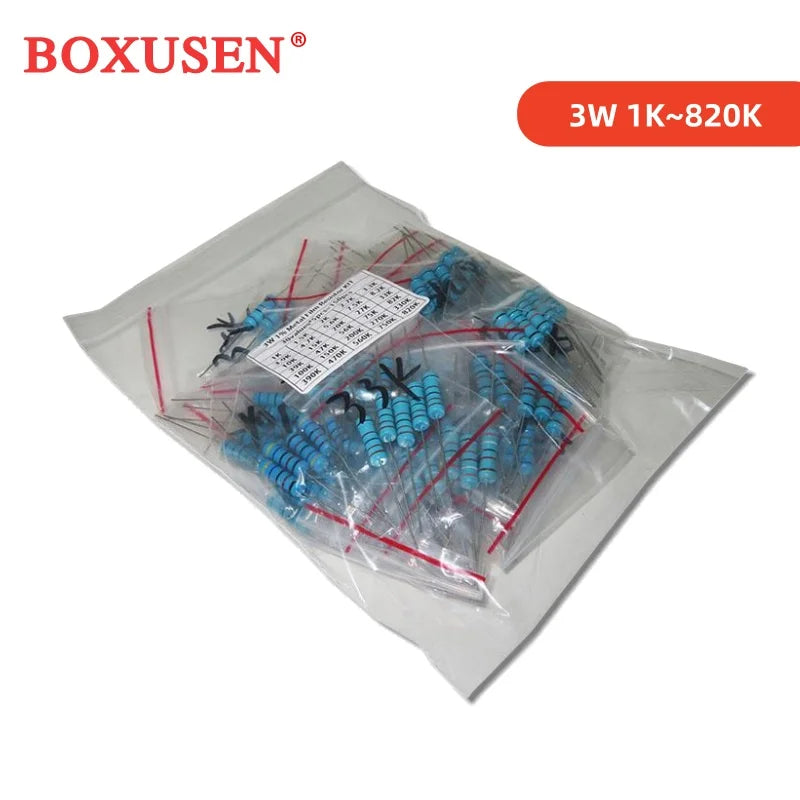 300PCS 150PCS 30values Each 5/10PCS 1~750 1K~820K Ohm 1/2W 1W 2W 3W Resistance 1% Metal Film Resistor Assortment Kit Set