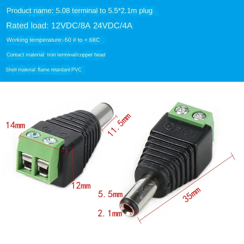 2PCS DC5.5 * 2.1/2.5mm DC Power Socket with No Welding Male and Female Adapter DC005 Adapter Terminal