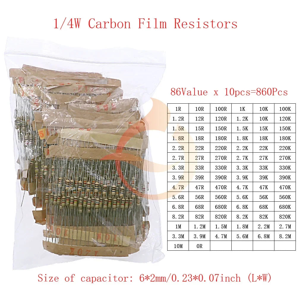Carbon Film Resistors Assortment Kit set 1/8W 1/4W 1/2W 1W 2W 3W 5W 5% Electronic Components resistor package