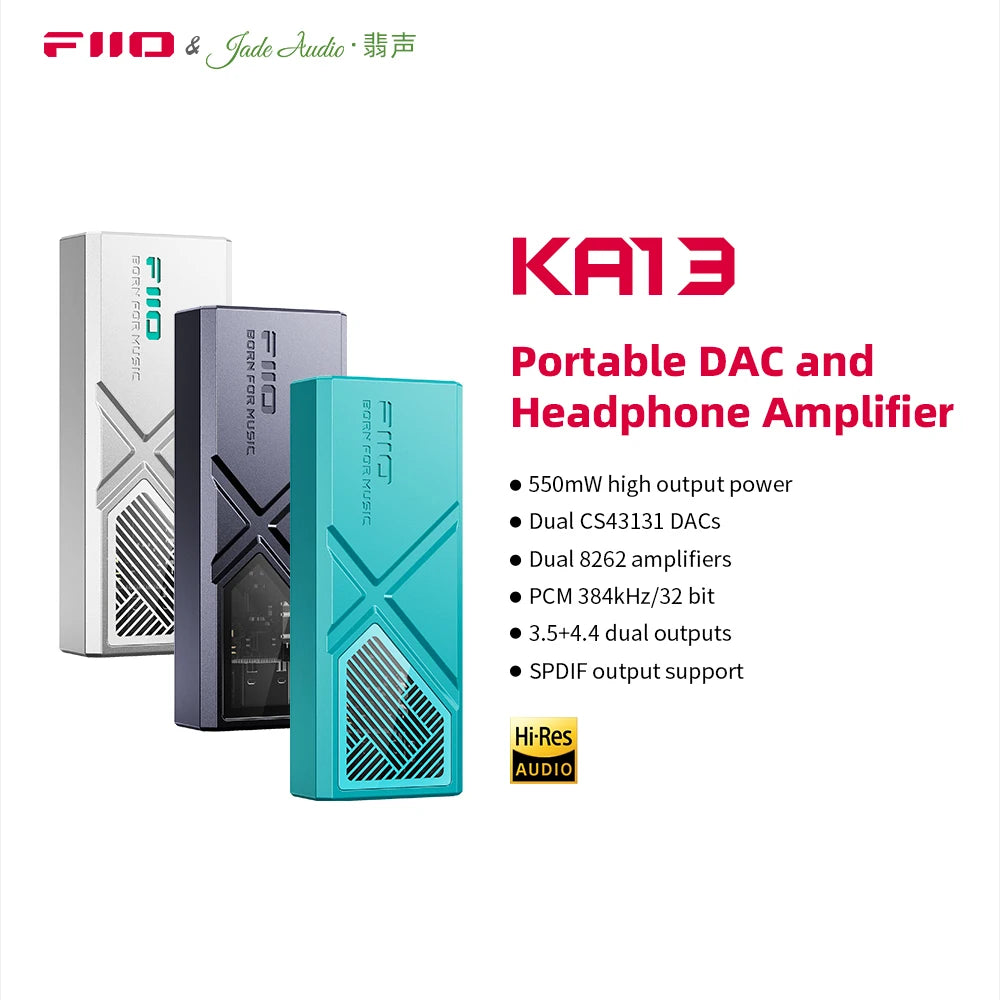 FiiO KA13 Dual CS43131 Portable DAC Amplifier for IOS/Android 3.5mm and 4.4mm Balanced Output, 550mW high Power