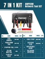 AMPCOM RJ45 Crimping Tool,Network Tool Kit for Cat5e Cat6, 7 in 1 Portable Ethernet Cable RJ45/RJ11 Crimper Kit with Soft Case