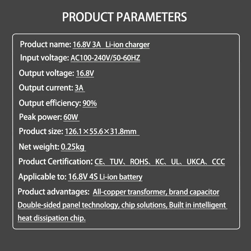 16.8V 3A Li-ion battery charger for 14.4v 14.8v battery 4S 18650 battery pack connector DC5521 gx12 gx16 d-tap xt60 xt90 XLR RCA
