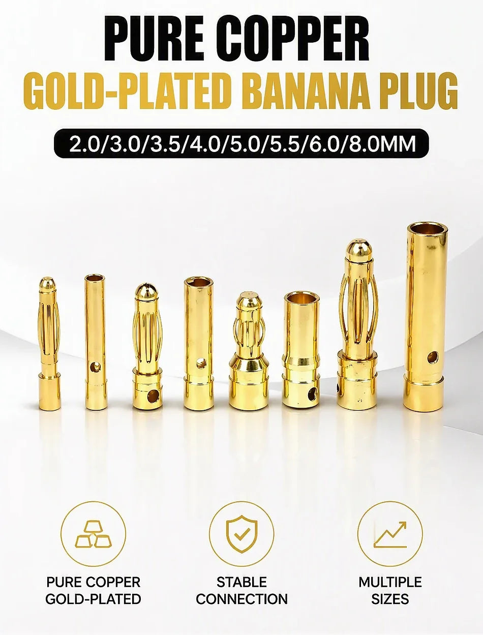 2/5/10/20 Pair 2mm 3mm 3.5mm 4mm Gold Plated Bullet Banana Plug Male Female Connector for RC Battery Motor ESC Drone DIY Parts