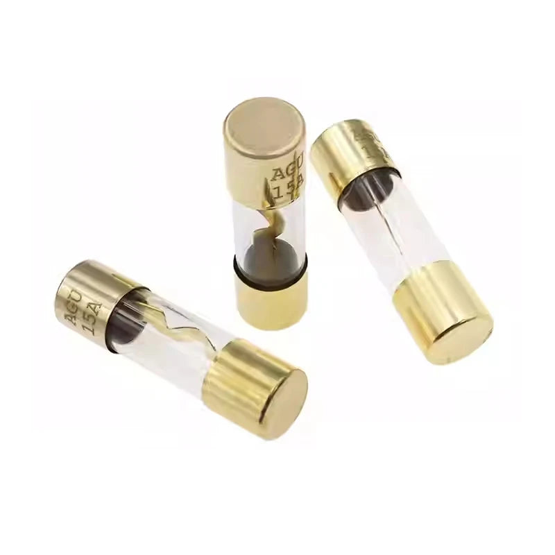 5Pcs 10x38mm Gold Plated Glass AGU Fuse 10A 15A 20A 25A 30A 40A 50A 60A 70A 80A 100A Car Audio Amp Amplifier Car Fuses