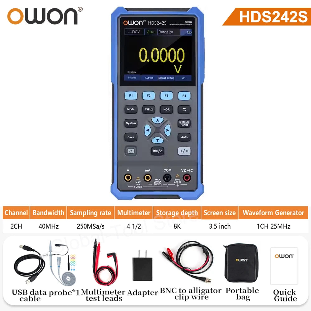 OWON HDS2202S 2102S Digital Oscilloscope 2Channels 200Mhz 1GSa/s Portable 3in1 USB Osiclloscopes + Multimeter+Waveform Generator