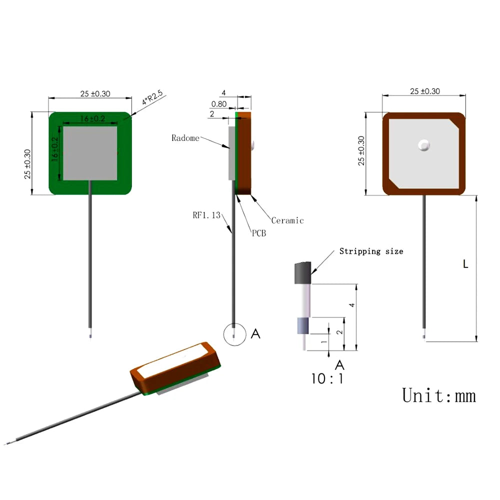 28dBi Ceramic Internal Patch Active GPS GLONASS Dual Antenna