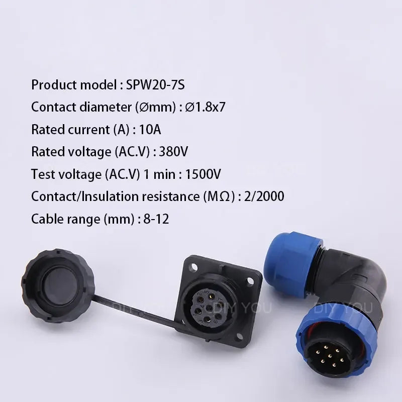 SP20 IP68 Waterproof Quick Connector Socket Multipole Plug Dustproof Right angle Square Industrial Aviation 1-14Pin Connectors