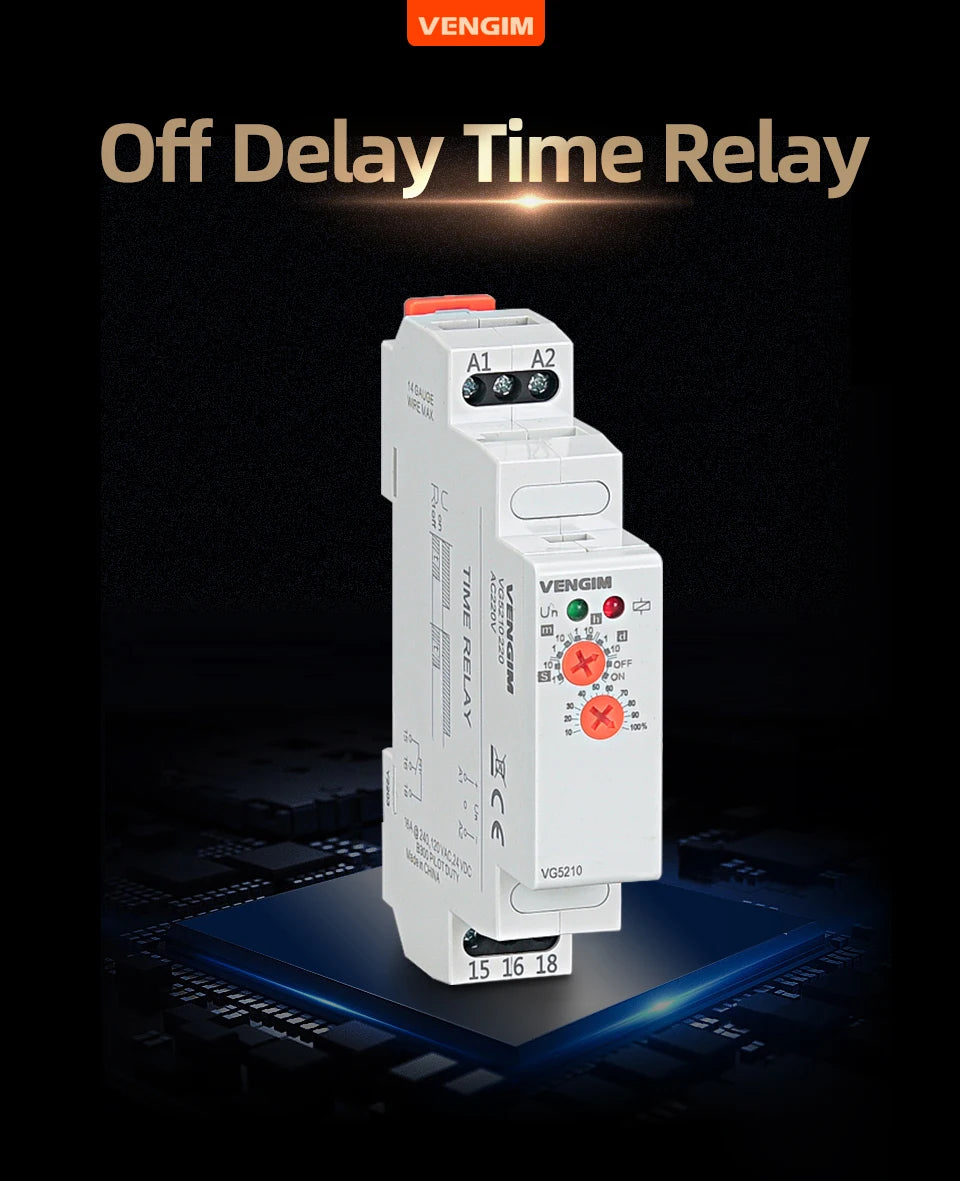 VENGIM Off Delay Time Relay 220V Or AC/DC12V-240V Timer Switch By Din Rail