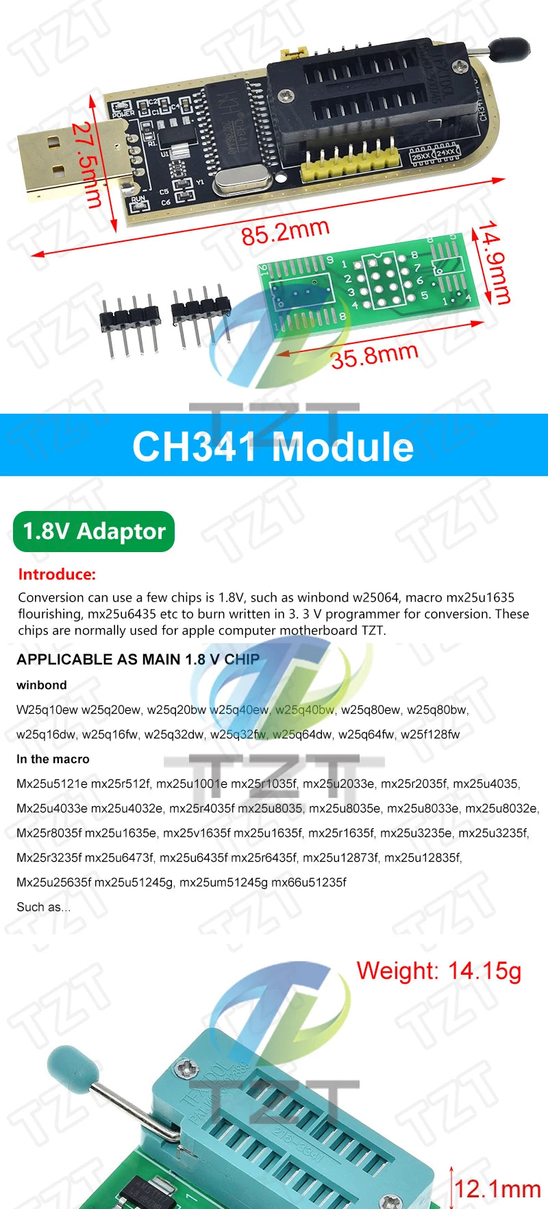CH341A CH341B 24 25 Series EEPROM Flash BIOS USB Programmer Module + SOIC8 SOP8 Test clip + 1.8V adapter + SOIC8 Adapter DIY KIT
