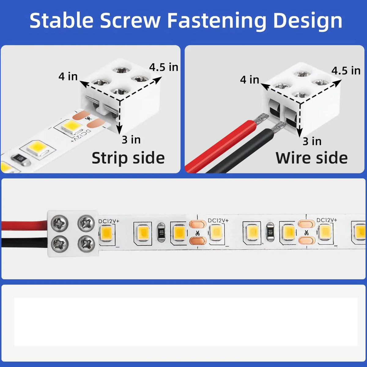 LED Strip Connectors 2Pin 8mm 5V/12V/24V Versatile LED Light Solderless Connector Adapter for 22AWG/20AWG/18AWG/16AWG Solid Wire