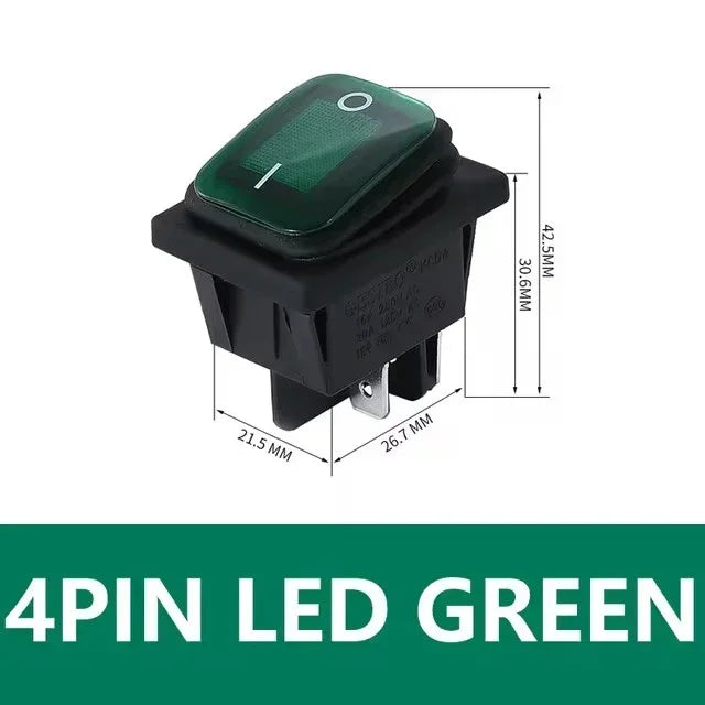 2Pcs KCD4 IP67 Waterproof 4Pin Rocker Switch Auto Boat Marine DPDT 12V/220V Heavy Duty Push Button Switch with LED Light