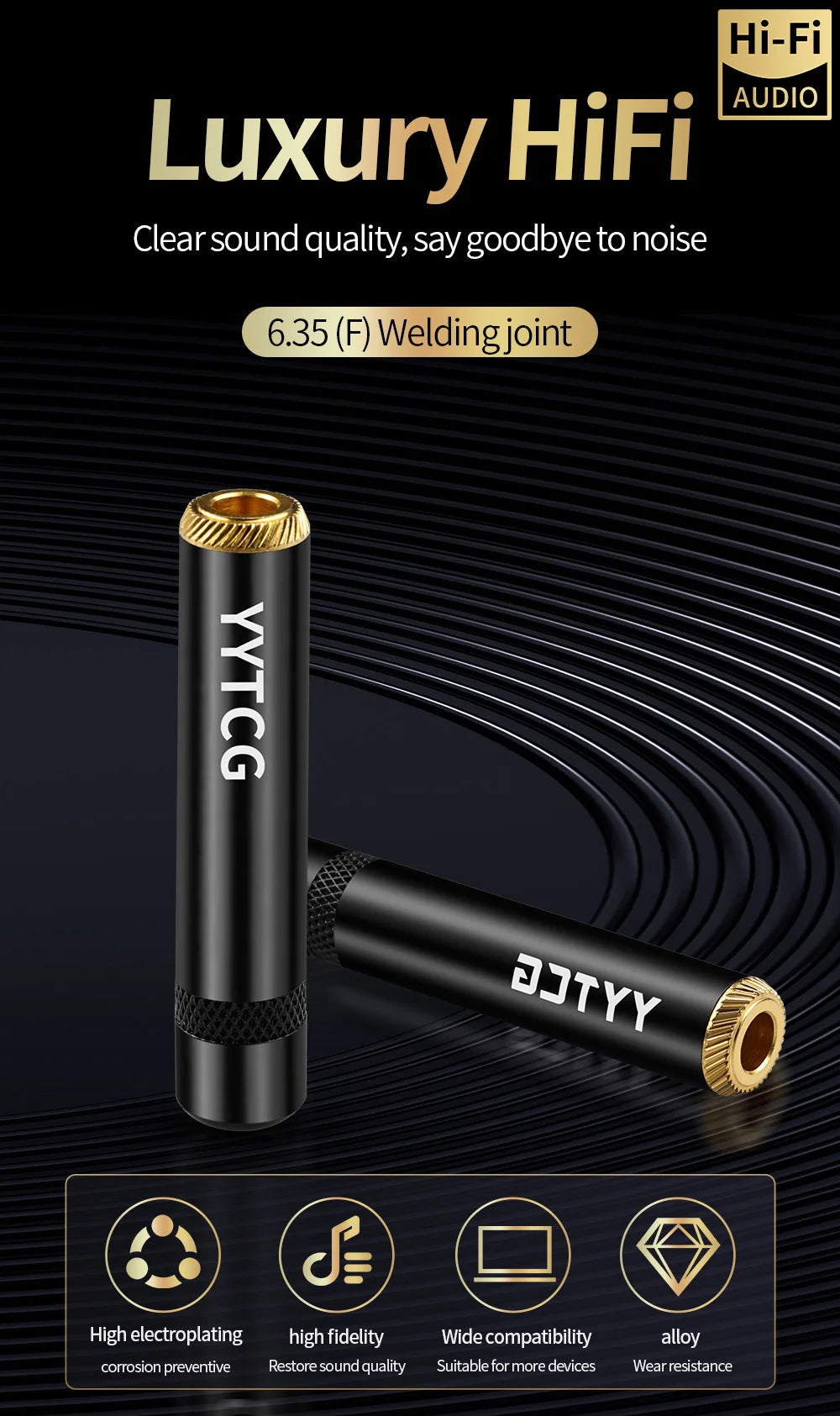 YYTCG 6.35mm female audio cable Welded Plug 6.5 Three core single stereo extension connector 1Pcs