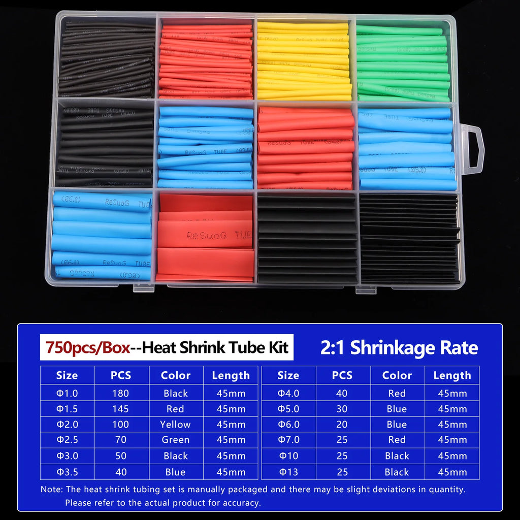 2:1 Heat Shrink Tube Kit Thermoresistant Shrinkage Tubing Wire Wrapping Electrical Connection Cable Insulation Sleeved Protecter
