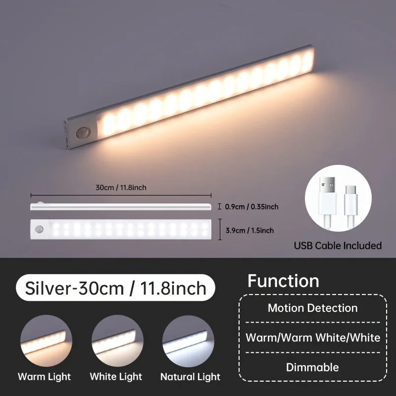 1Pc Cabinet Light USB Rechargeable Motion Sensor Ultra-thin Night Light For Home Corridor Stairs Kitchen Bedroom Wardrobe Indoo