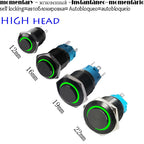 High Head 12/16/19/22mm Black Shell Car Dashboard Waterproof Metal Button Switch LED 12V/24V/220V Self-locking Fixed Momentary