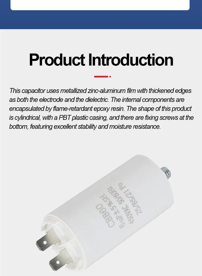 CBB60 Washing Machine Pump Starting Capacitor:4uf,5uf,6uf,8uf,10uf,12uf,14uf,15uf,20uf,25uf,30uf,35uf,40uf,45uf,50uf,60uf 450VAC