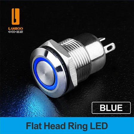 LANBOO 12mm Economy Mini Metal Push Button Switch 1NO Ring/Power Illumination Momentary or Latching