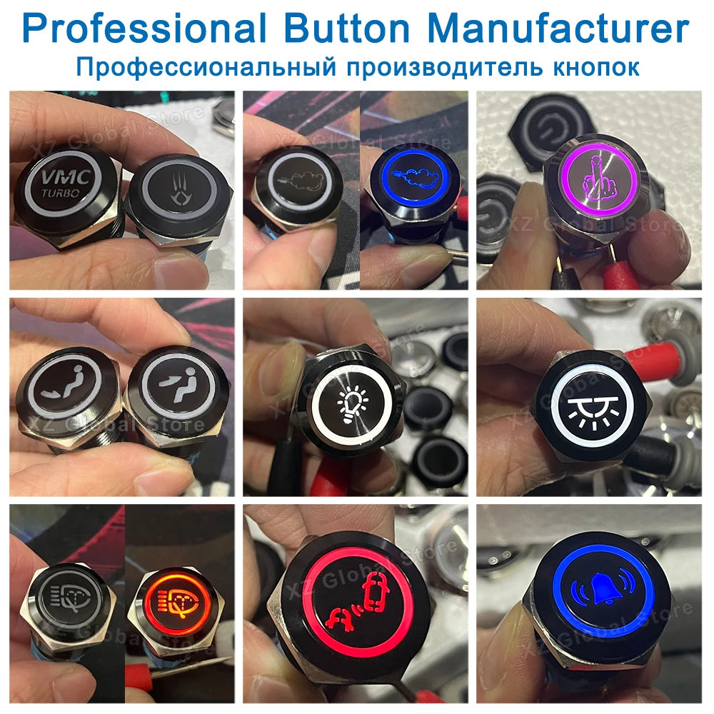 16/19/22MM Custom Metal Push Button Switch with Socket Waterproof Self-reset/Locking For Car Boat Horn Switches Black/Silver 12V