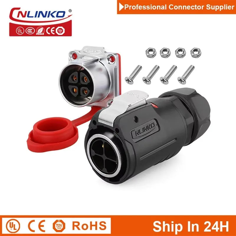 Cnlinko LP24 3 4Pin M24 Aviation Waterproof Power Connector Plug Socket for Radio Audio Visual Video Medical LED UAV Industry