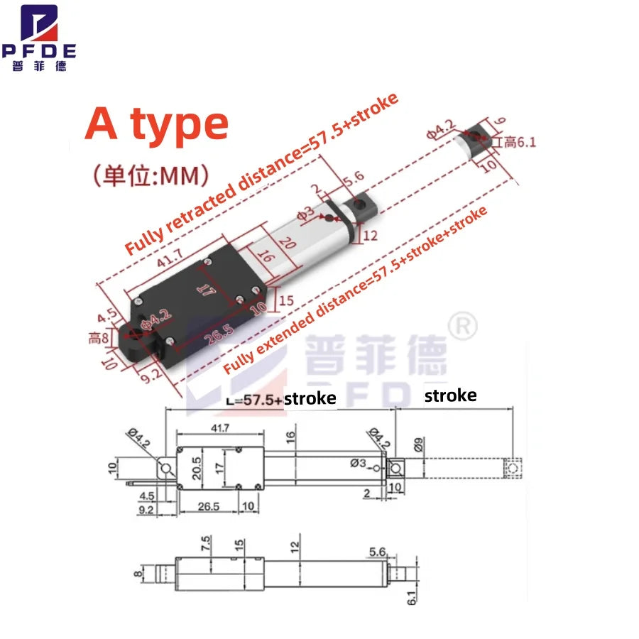 10MM-150MM  Mirco Electric Linear Actuator  DC motor  12V/24V 20-150N Reciprocating Motor Remote Automation