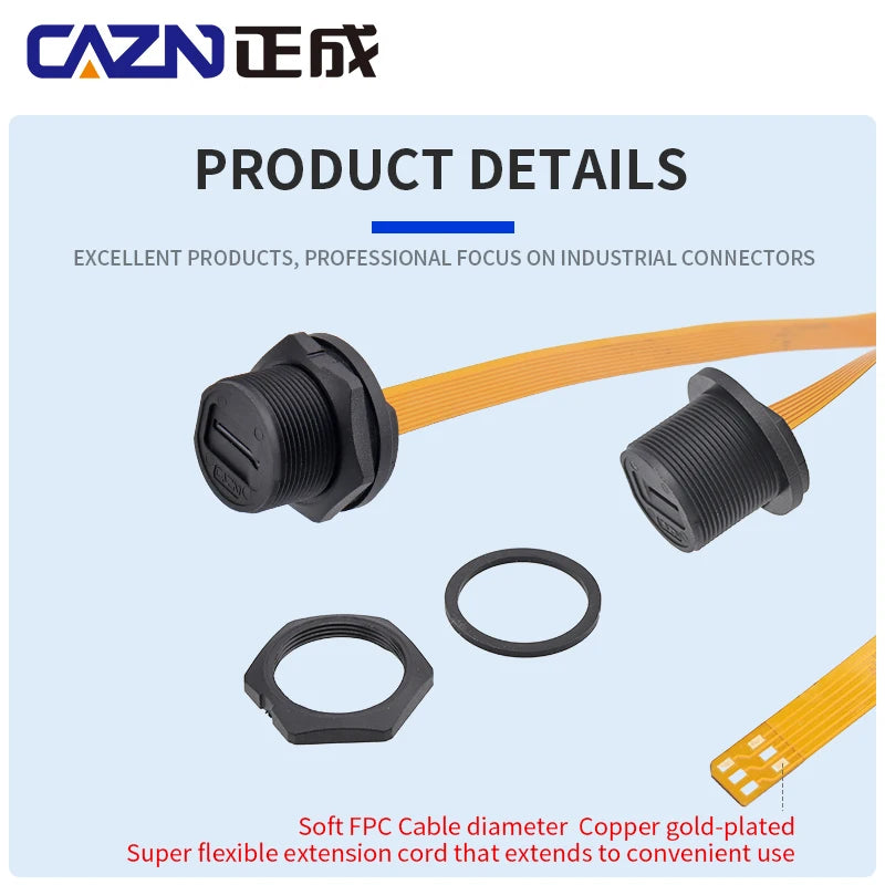 Waterproof Connector SIM Card Threaded Back Mounted Female Solder Socket With 20cm FPC Cable