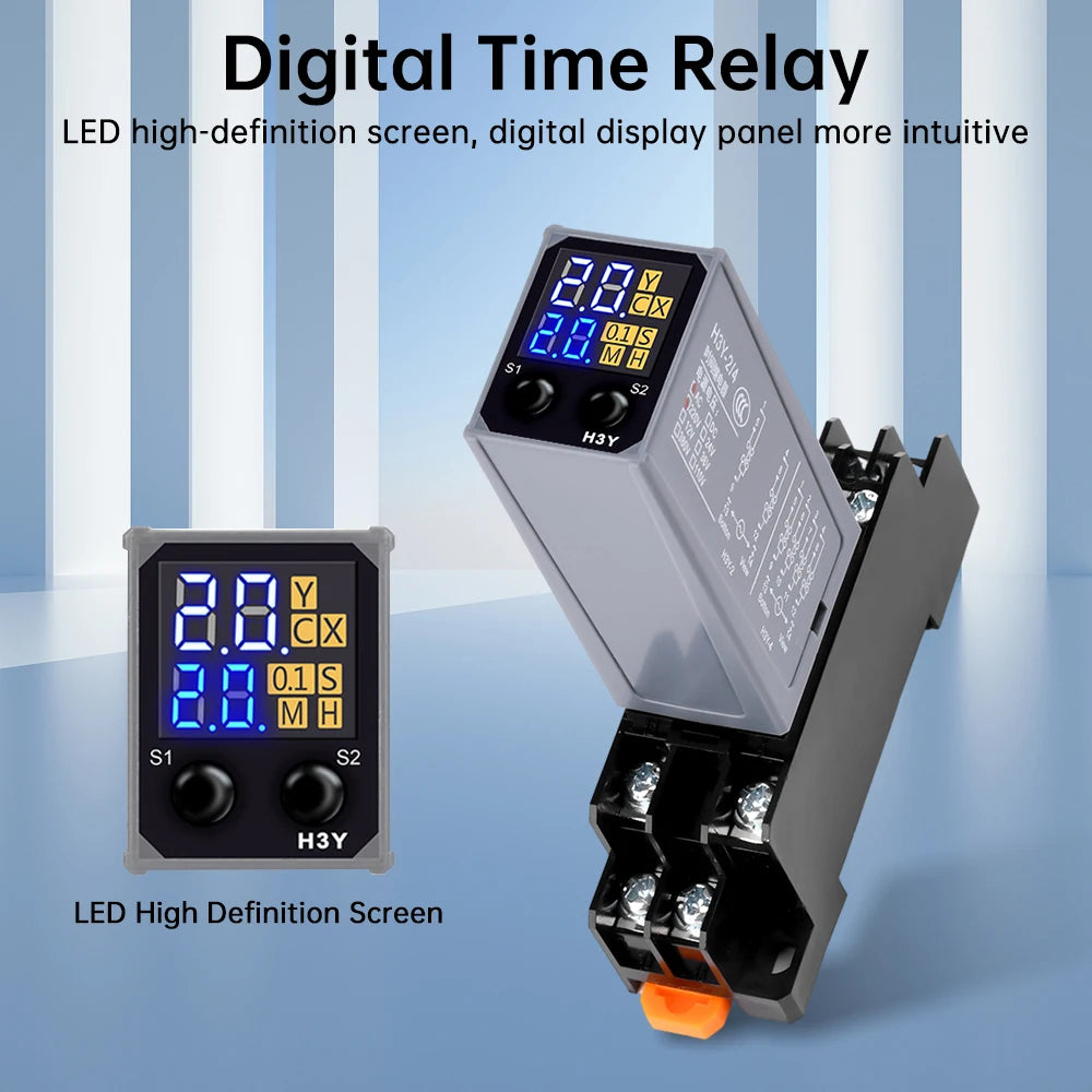 DC12V DC24V AC220V Digital Time Relay Mini Power-on Delay Controller Time Relay Cycle Time Control Delay Device with Base Socket