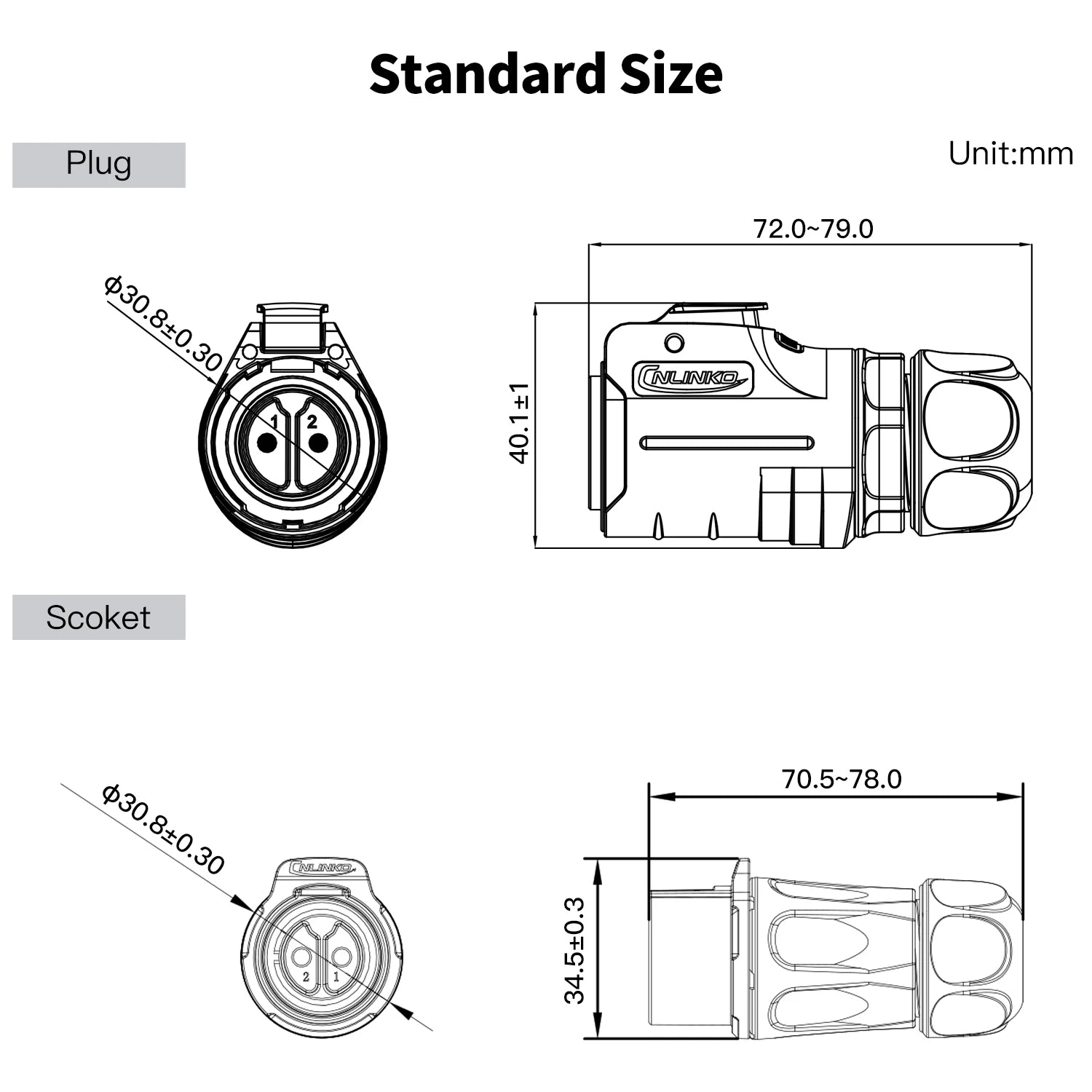 CNLINKO M24 PBT Waterproof Circular Solder Type Connector Female Plug+Male Mating Socket for Industrial Signal & Power Systems