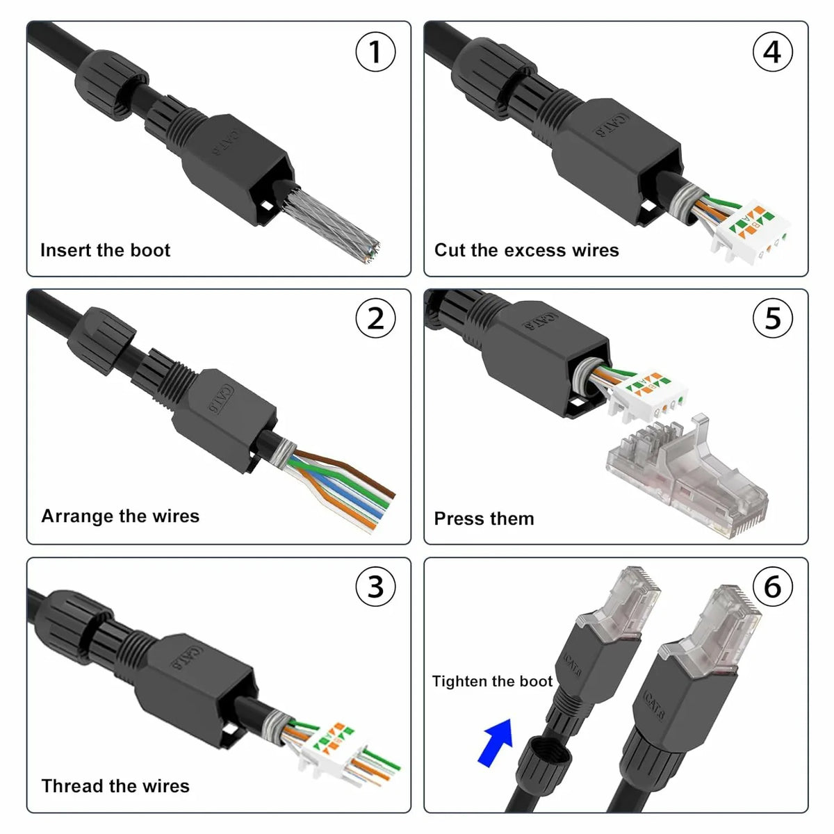 Natalink Tool-Free RJ45 Connector, CAT6A  CAT6 Field Termination Plug, RJ45 Tool Less Gold Plated Modular Plug,