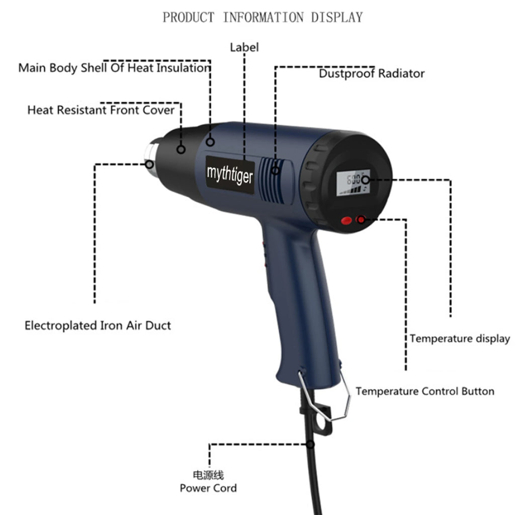 220V Heat Gun 2000W Variable Advanced Electric Hot Air Gun Advanced Hot Air Gun Temperatures Adjustable Electric Heat Gun