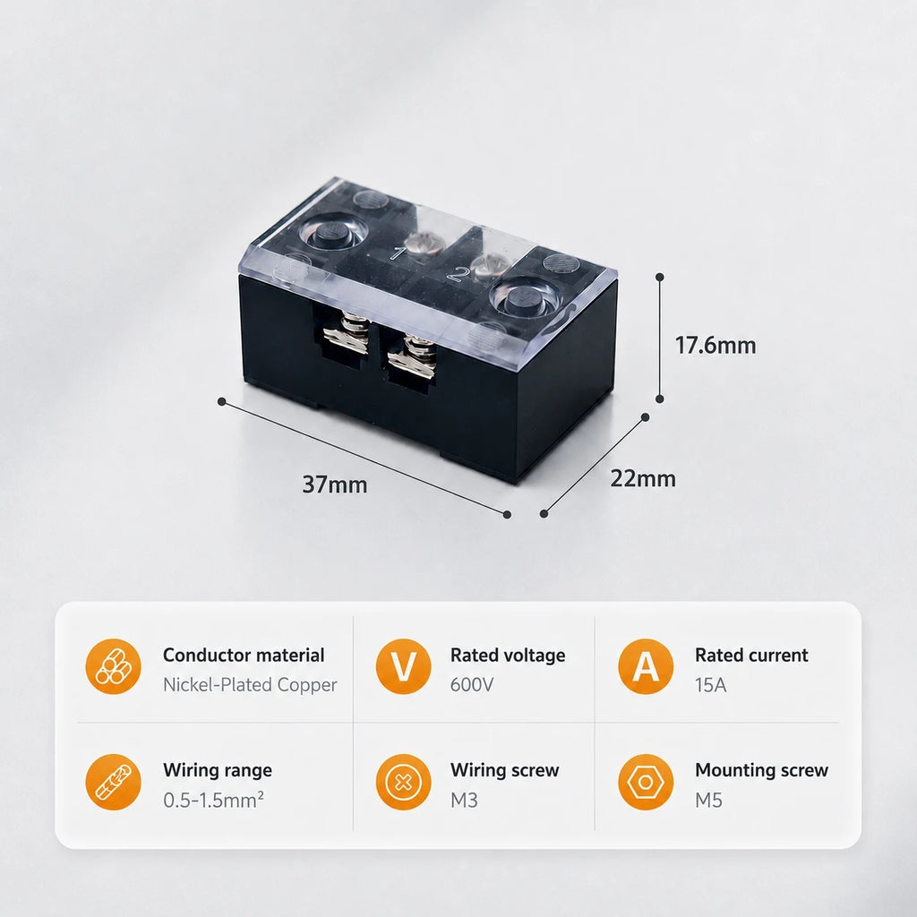 Screw Terminal Block TB Series Dual Row Barrier Strip 3/4/5/6/8/10/12P 15A 25A 45A 600V Panel Mount Electrical Wire Connector