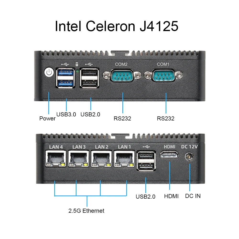 4 Ethernet Mini PC Intel N100 N2830 J1900 J4125 N5105 CPUs X86 Firewall Router Pfsense OPNSENSE Windows Linux Virtual Machine