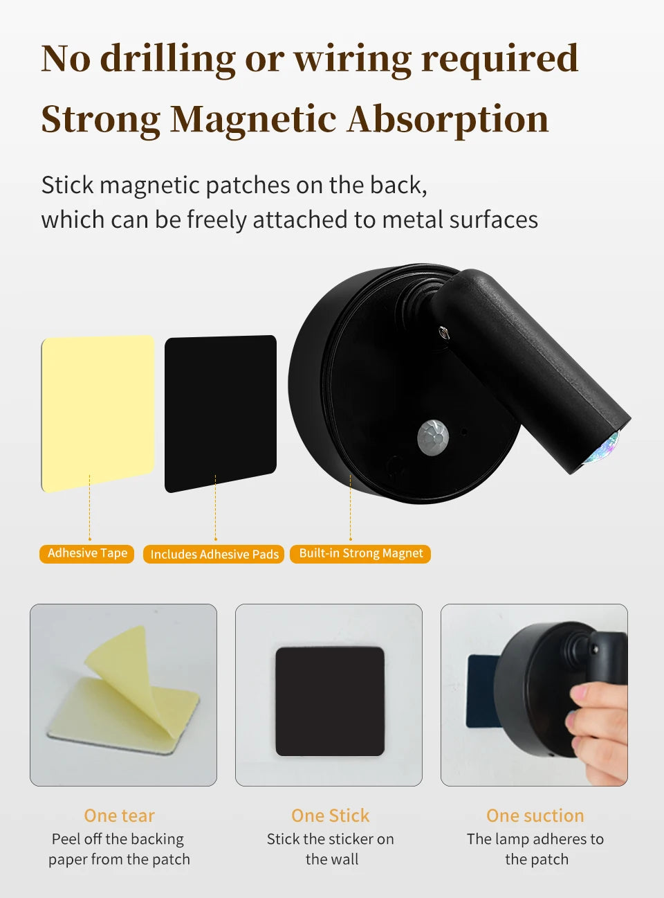 Motion Sensor LED Night Light Rechargeable Cordless Wall Lamp with Remote Control Touch Dimmable Magnetic Spotlight for Hallway