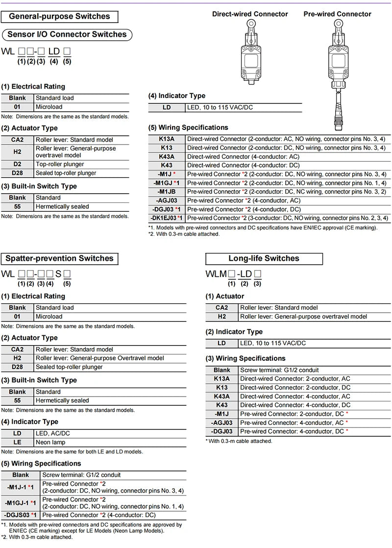 Authentic New Omron WLCL-N  WLNJ  WLNJ-2-N  WLNJ-30-N  WLNJ-N  WLNJ-Q  WLNJ-TH-N Two-Circuit Limit Switches Long-Life Models