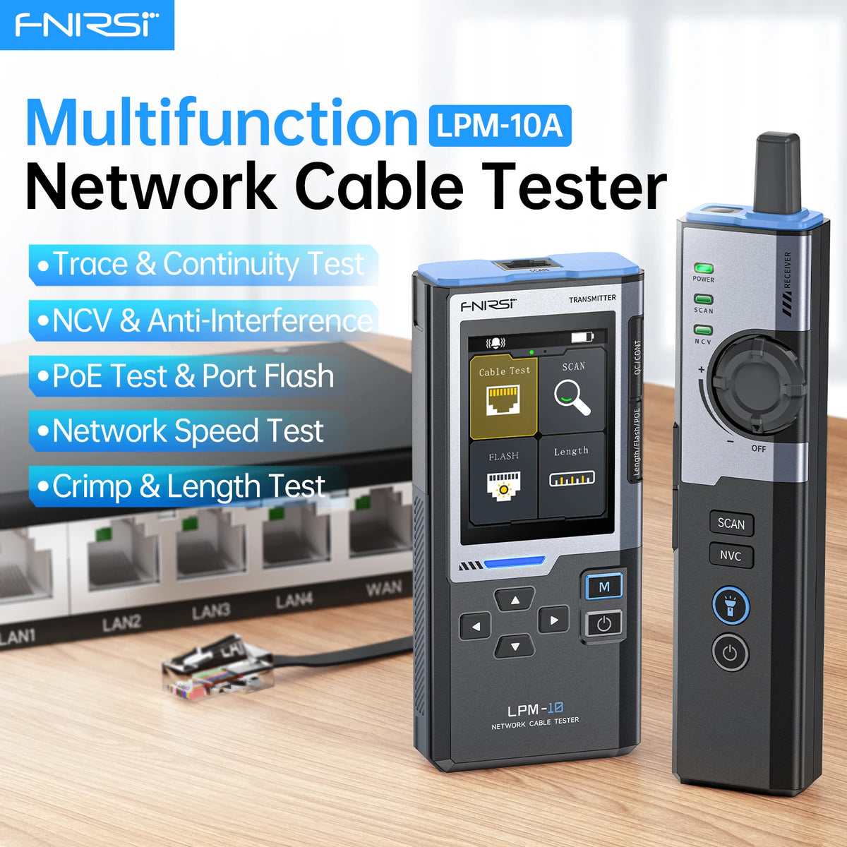 FNIRSI LPM-10A Intelligent Cable Finder RJ45/RJ11 Line Tester LAN Cable Tester Port Flash Anti-interference Network Repair Tool