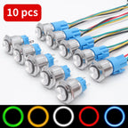 10 pcs  Latching Push Button Switch Metal Shell 16/19/22mmWaterproof Power Symbol Pattern Self-Locking Momentary Fixed 1NO 1NC
