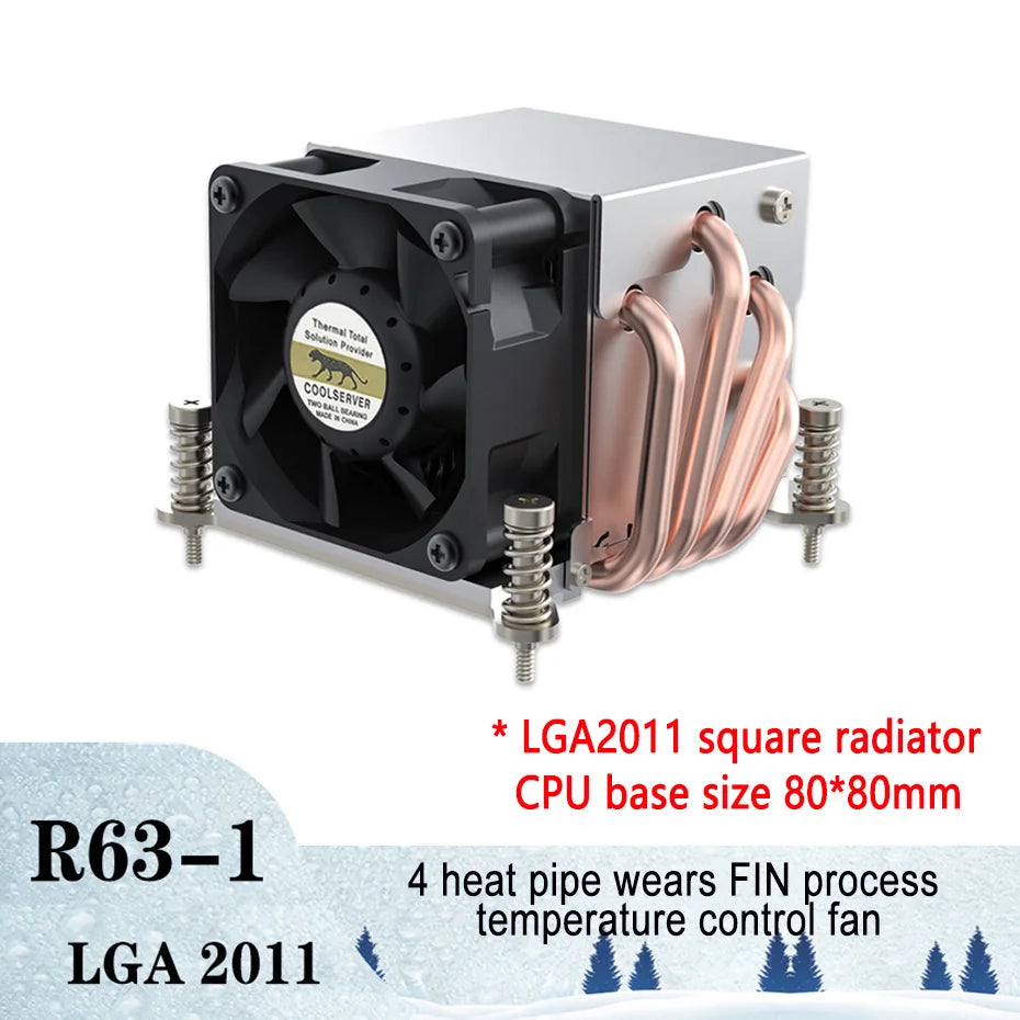 COOLSERVER R63 4 Heatpipe 2U Server CPU Cooler Workstation Computer Cooling Fan for Intel LGA2011 1700 115X AMD AM4