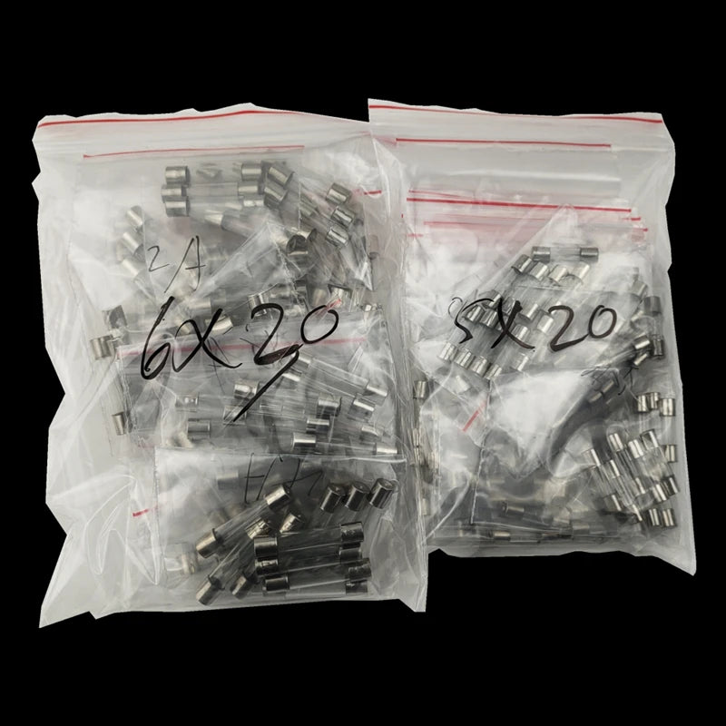 100Pcs Glass Fuse Assortment Kit, 10 Sizes (5x20mm & 6x30mm) 0.5A-20A 250V Fuse DIY Electronic Repair Component Set