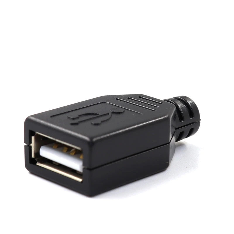 10pcs Type A Male Female USB 4 Pin Plug Socket Connector With Black Plastic Cover Type-A DIY Kits