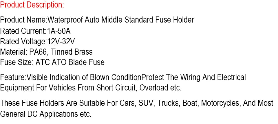 5PCS Waterproof Auto Middle Standard Fuse Holder & Cover Black Panel Mounting With ATC ATO Blade Fuse For Car Boat Truck SUV
