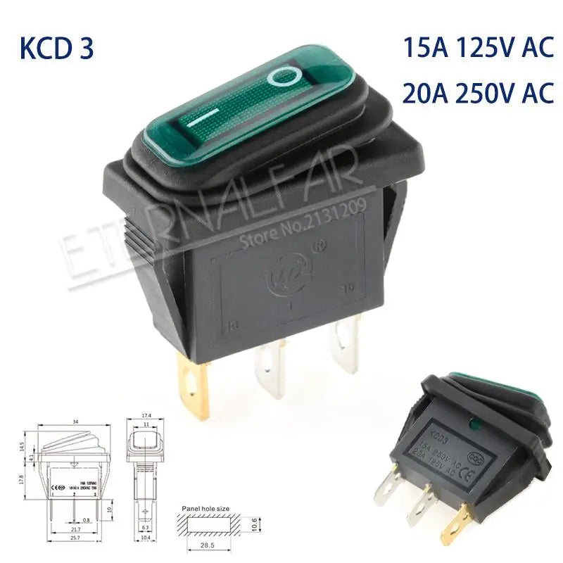 KCD1 KCD2 KCD4 KCD6 On Off 10A 16A 20A 125V 250V AC Heavy Duty DPST Sealed Waterproof Auto Boat Marine Toggle Rocker Switch with