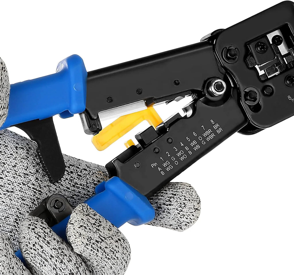 ZoeRax RJ45 Cat6/5e/5 Crimp Tool Kit with 20PCS Cat6 pass through Connectors and Covers, Wire Punch Down Cutter,Cable Tester