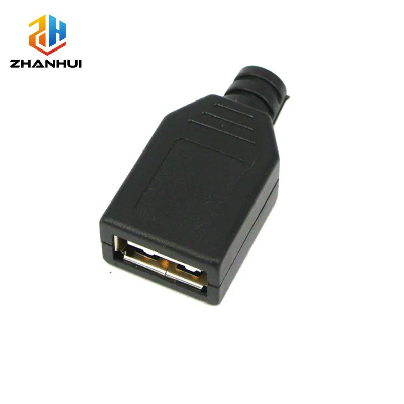 10 Sets DIY USB 2.0 Type-A Male Connector - 4-Pin Solder-Type Black Plastic Shell Adapter for Data Connection