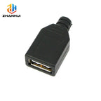 10 Sets DIY USB 2.0 Type-A Male Connector - 4-Pin Solder-Type Black Plastic Shell Adapter for Data Connection