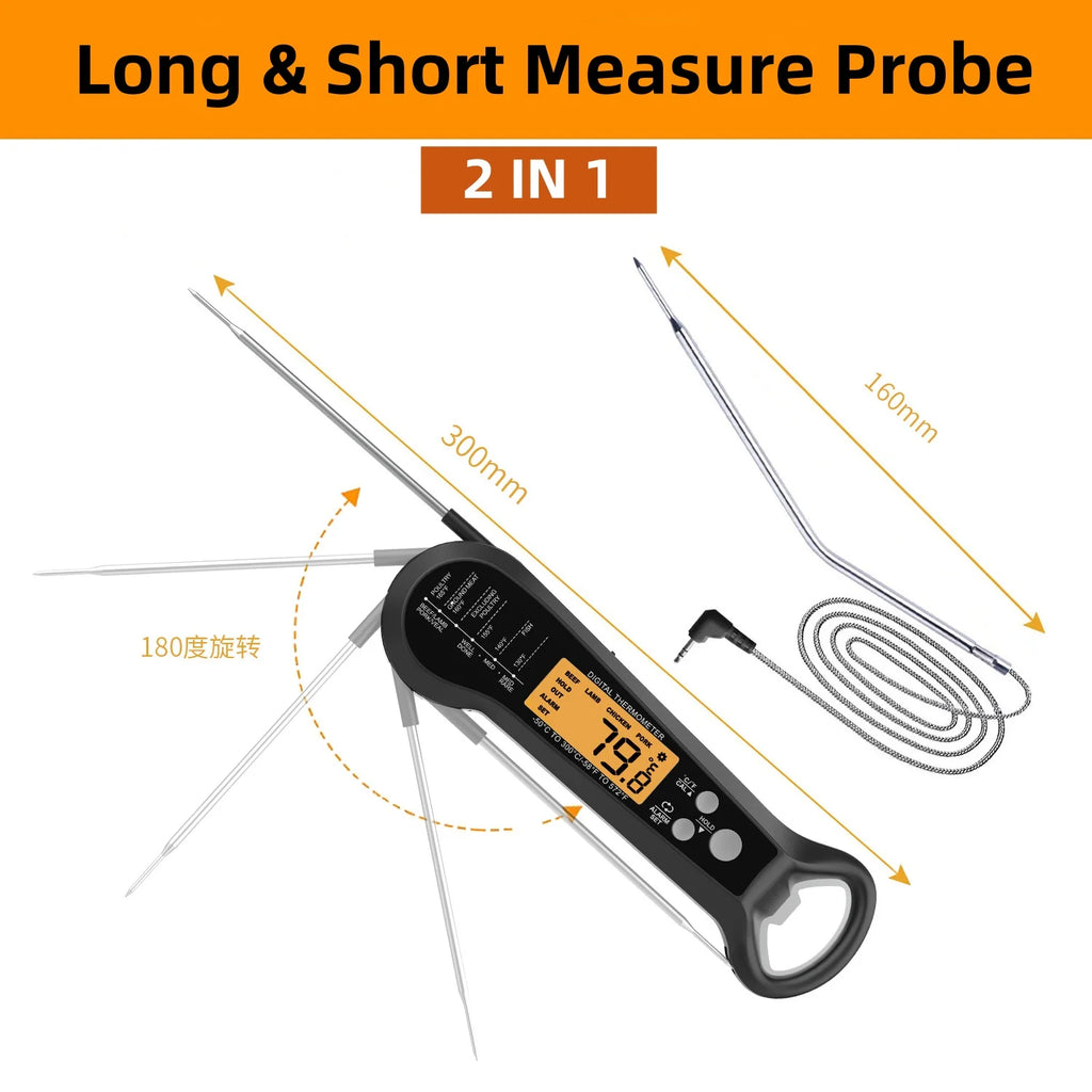 2 In 1 Long Cable Food Meat Thermometer Cooking Precise Fast Digital Food Thermometer Kitchen Oven Kit Waterproof