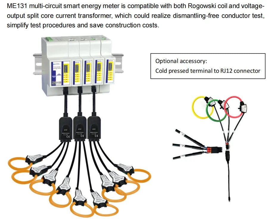 Multi Sensors Power Meter ME131 Multi-Circuit Smart Multi Function Meter Rogowski Coil Electricity Energy Meter
