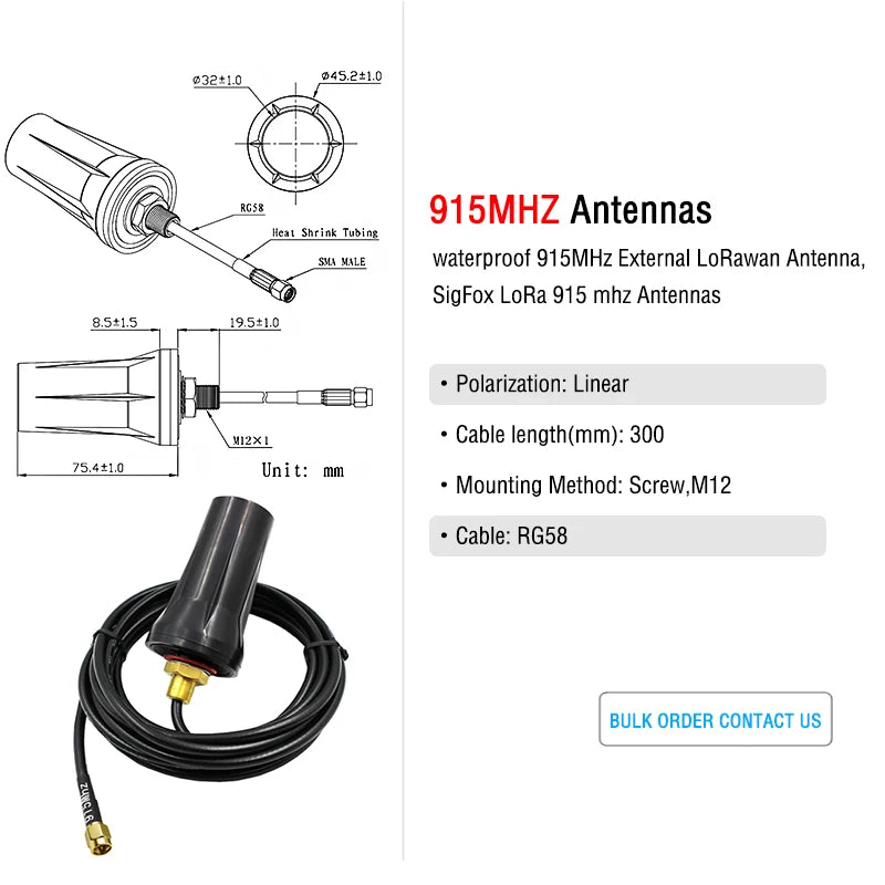 Waterproof 915MHz External LoRawan Antenna, SigFox LoRa 915 MHz Antennas