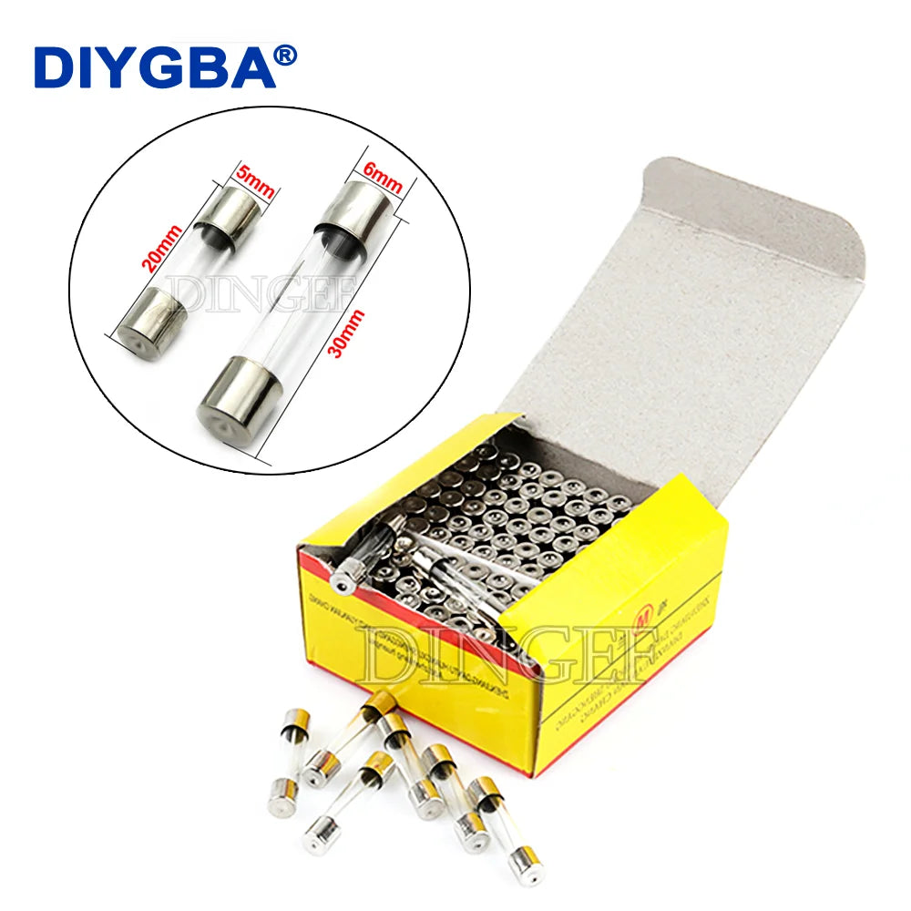 100PCS 5*20mm 6*30mm Fast Blow Glass Tube Fuses 5x20mm 6x30mm 250V 0.5A 1A 2A 3A 4A 5A 6A 8A 10A 15A 20A 25A 30A 0.75A AMP Fuse