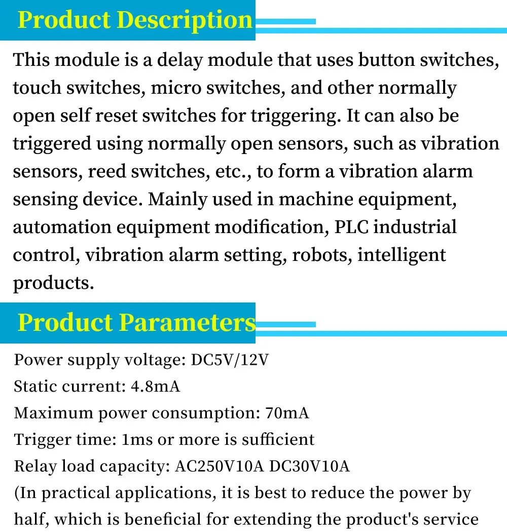 DC5V 12V Time Relay Module Normal Open Time Delay Relay Timing Timer Relay Control Switch Adjustable Potentiometer LED Indicator