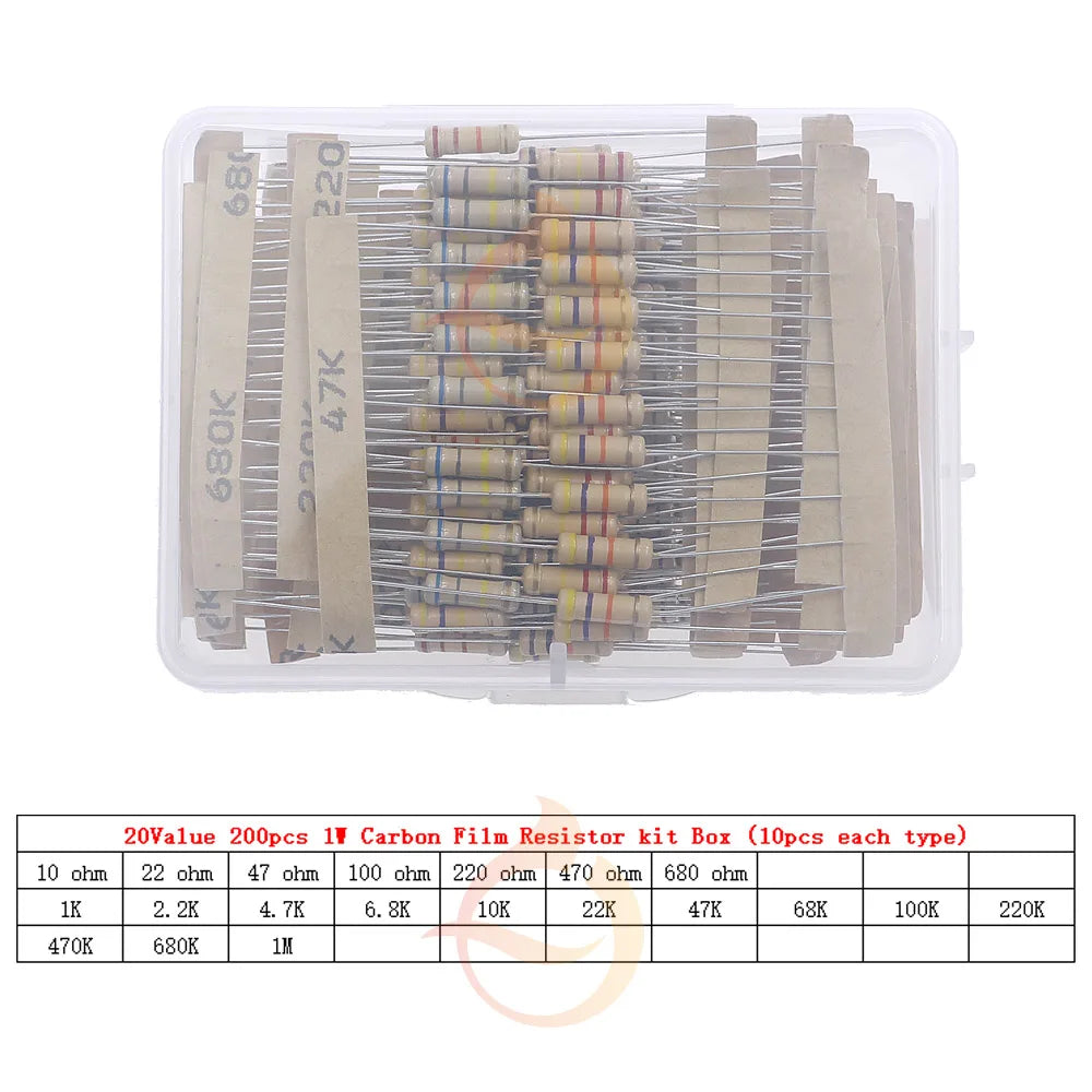 1/8W 1/4W 1/2W 1W 2W 3W 5W  5% 0 Ohm-10m ohm Carbon Film Resistor Assorted Kit With box 1K 2K 5.1K 10K 47K 100K 220K 470K 3M 10M