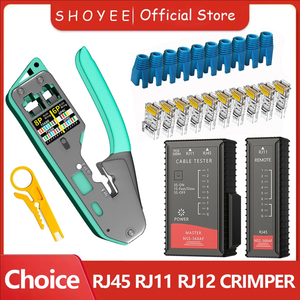 NEW RJ45 Crimp Tool Kit Pass Cat6 Crimping Tool For Cat5 Cat5e Cat6 8P8C Connector, All-in-one Ethernet Crimper
